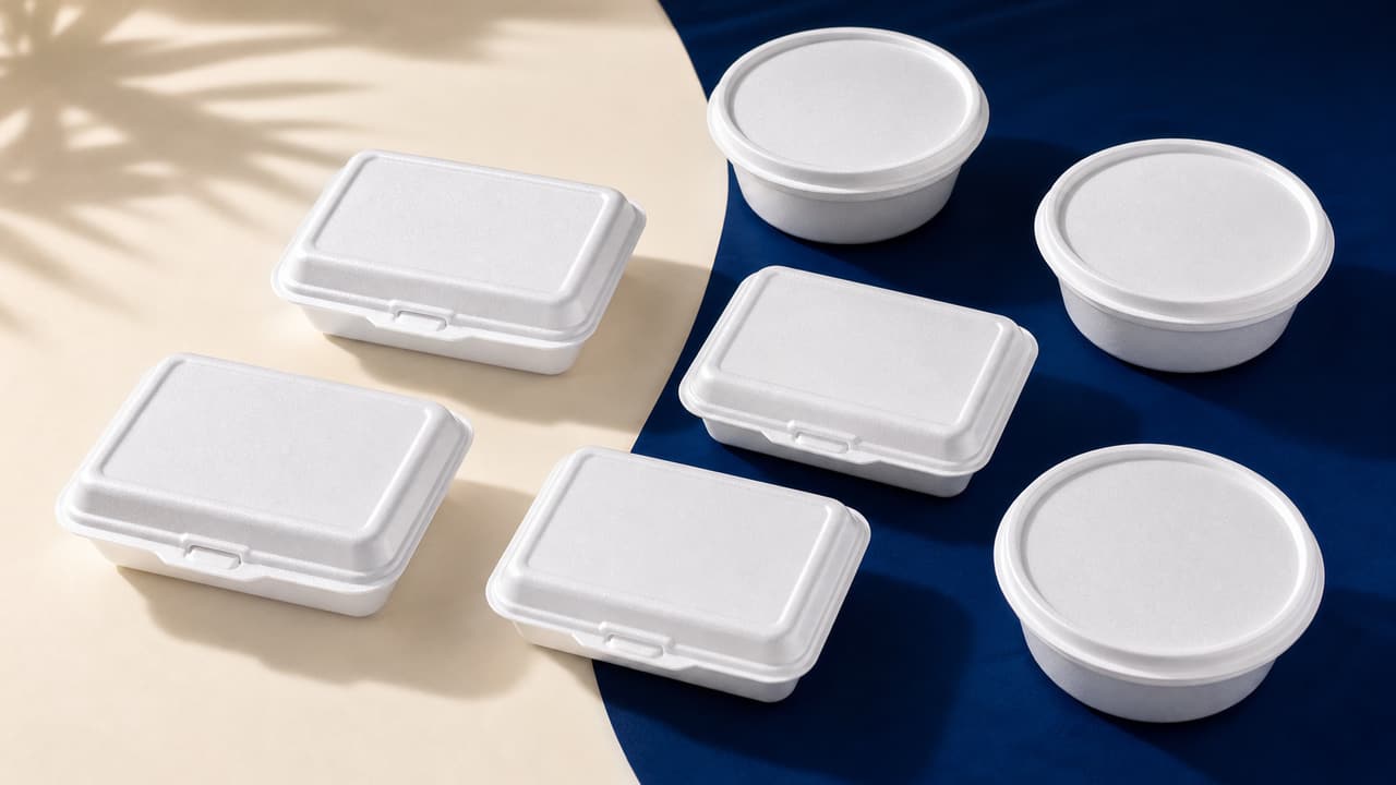 Conjunto de marmitas de isopor prontas para uma empresa